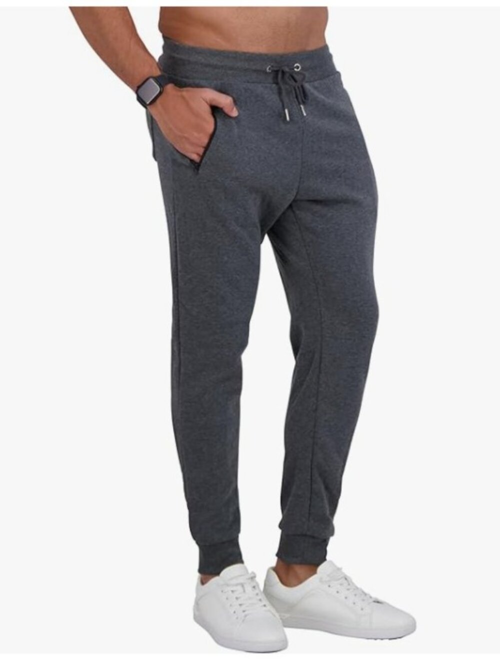 Crown Vogye Fleece Mens Joggers with Zipper Pockets, Sweatpants, Workout Gray XL